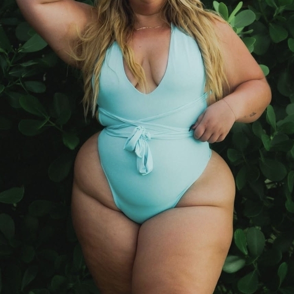 Light Blue Wrap Front One-Piece Swimsuit by Sisterly Swimwear - Picture 1 of 8